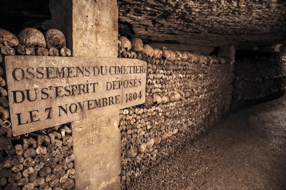 catacombs of Paris. Burial of millions of people in underground labyrinths.
