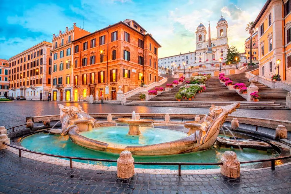 Image of Piazza de Spagna in Rome, italy. Spanish steps in the morning. Rome architecture and landmark.