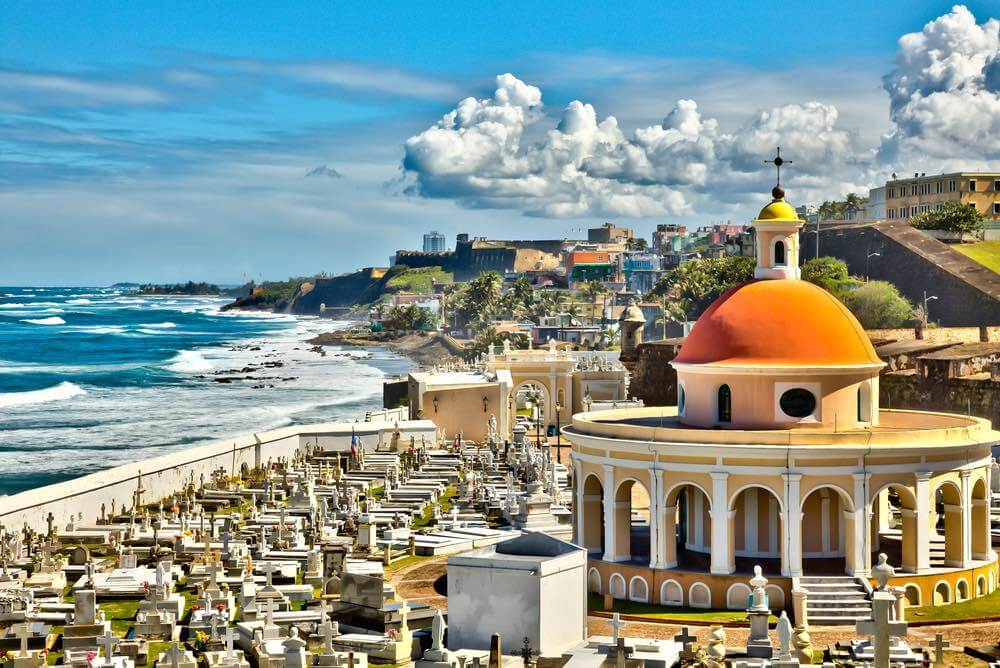 View of the coast from the cemetery at Old San Juan, Puerto Rico.