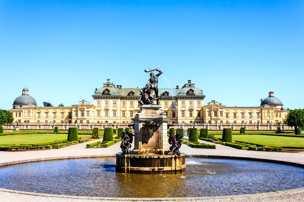 Fountain in front of Drottningholms slott (royal palace) outside of Stockholm, Sweden