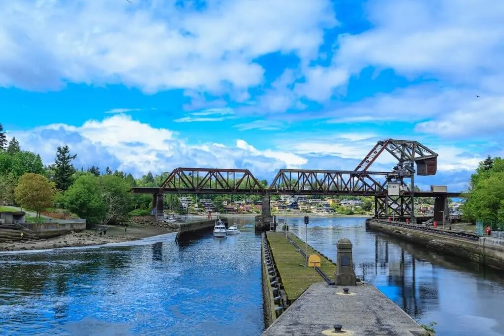 Image of a Steel Bridge Over Ballard Locks in Seattle