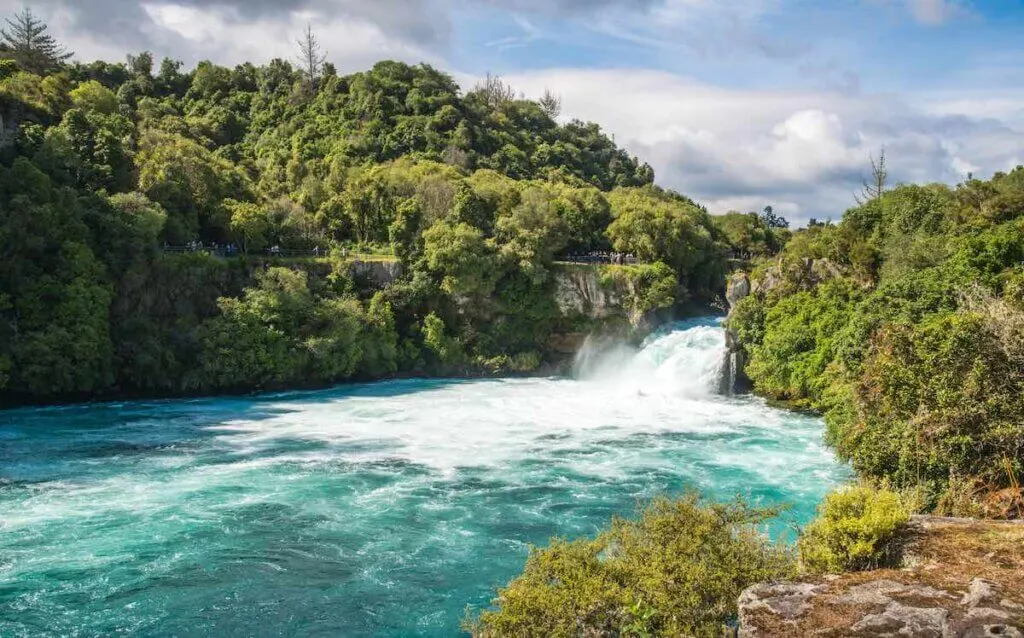 Beautiful view of Huka falls an iconic tourist most natural attraction place in Taupo, New Zealand.