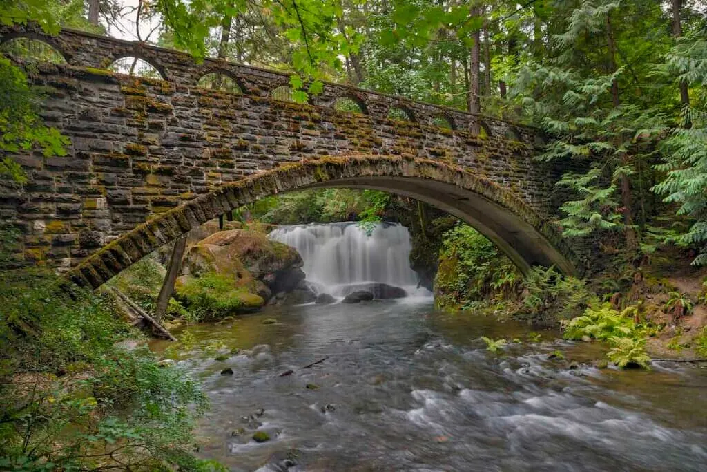 Stone bridge at Whatcom Falls Park in Bellingham Washington