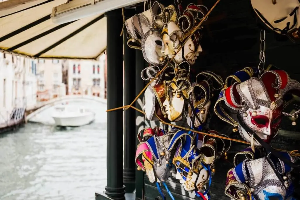 Image of carnival masks in Venice Italy