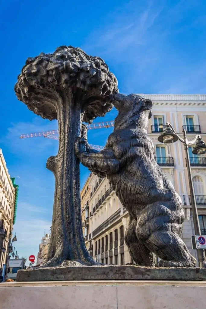 Symbol of Madrid - statue of Bear and strawberry tree, Puerta del Sol, Spain