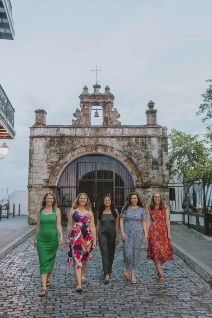 Image of 5 women in front of a fort in Old San Juan Puerto Rico