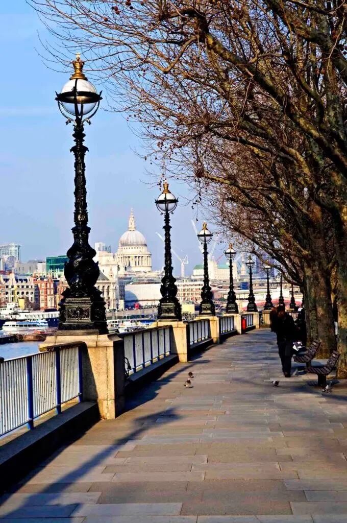 Image of View of St. Paul's Cathedral from South Bank of Thames river in London