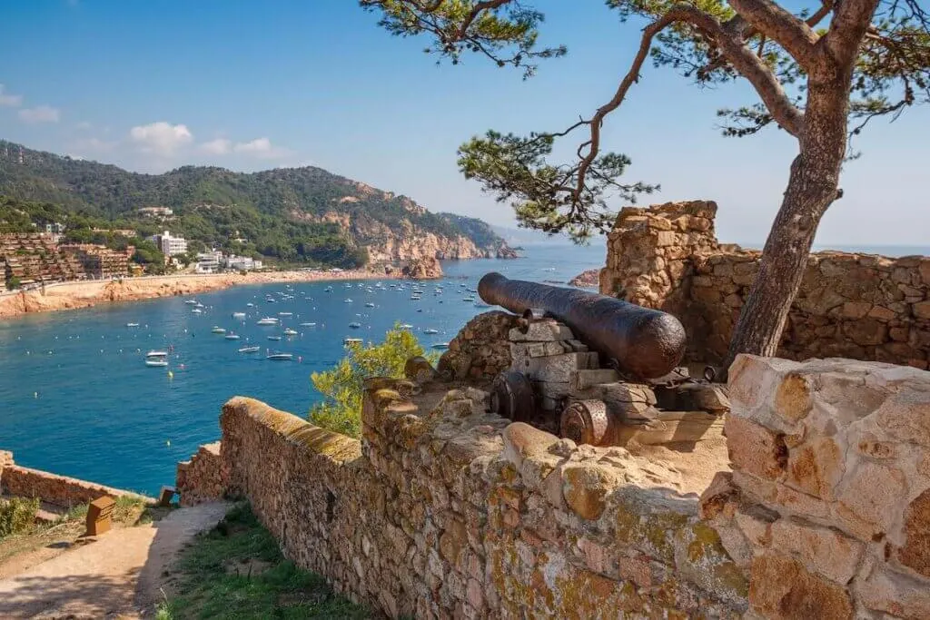 Image of Old cannon in Fortress at Tossa de Mar. Costa Brava, Spain