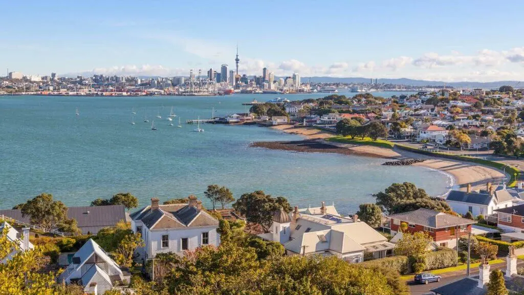 A view of Devonport and Auckland city skyline from North Head.