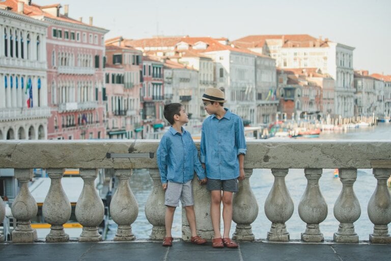 Image of two boys looking at each other on in Venice, Italy