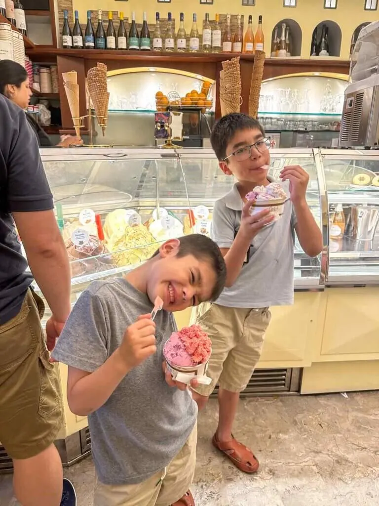 Image of two boys eating gelato in Florence Italy