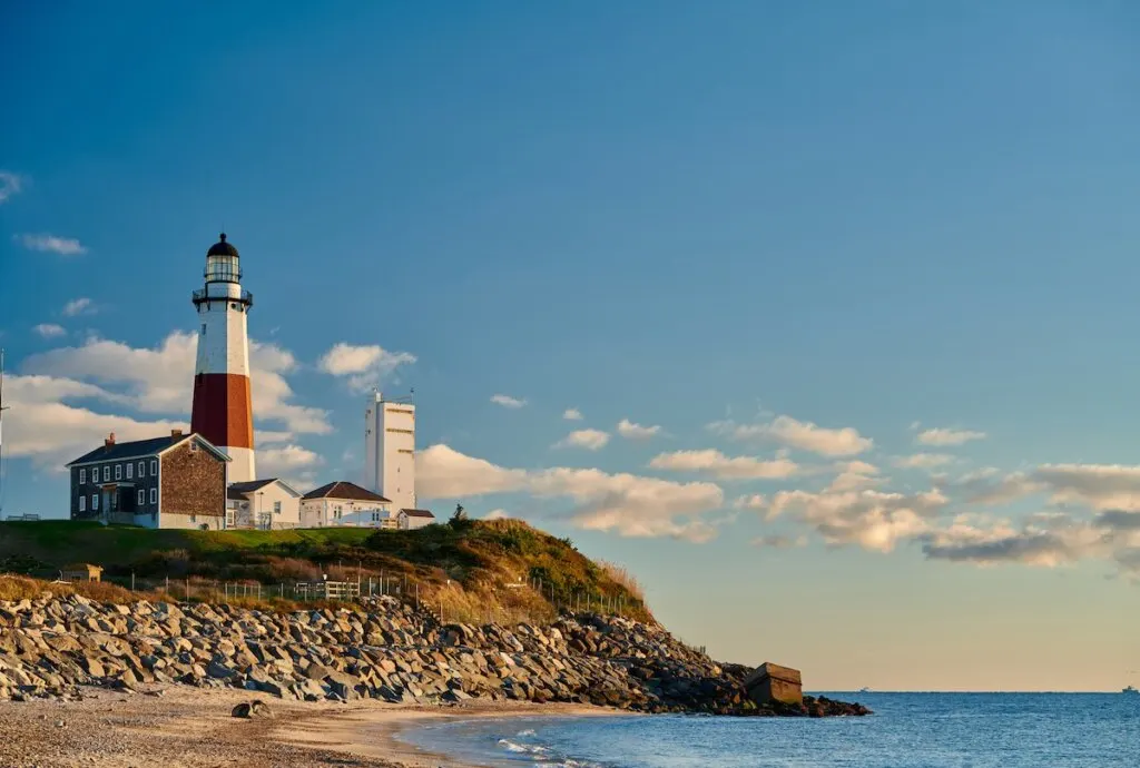 Image of Montauk Lighthouse and beach, Long Island, New York, USA.