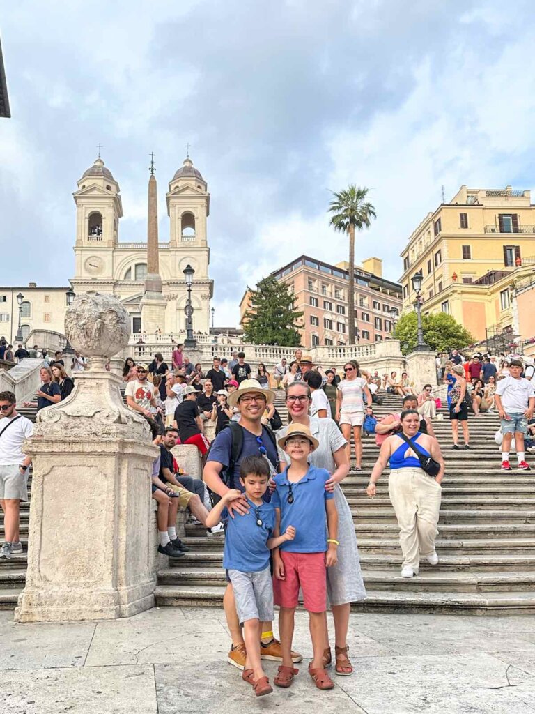 Image of a family at the base of the Spanish Steps in Rome