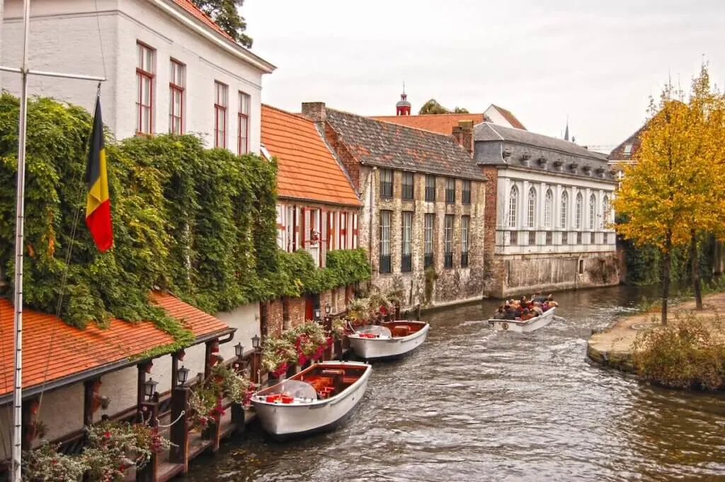 View of canal and houses at Bruges, Belgium