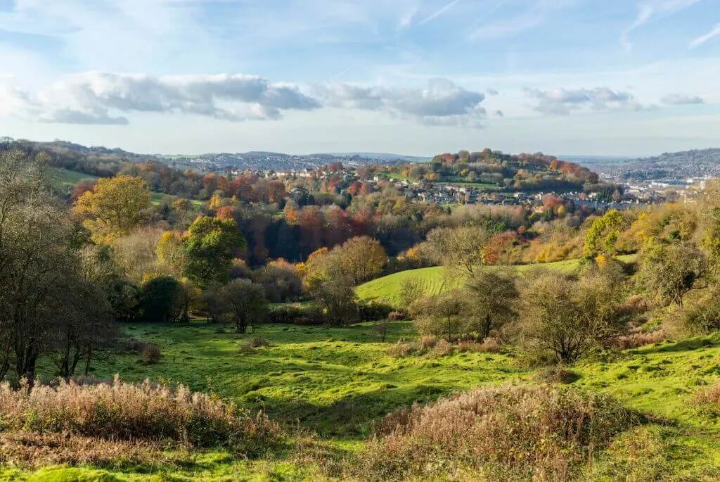 Image of Autumn view of the  countryside around  the English city of Bath from the Skyline Walk at Claverton Down