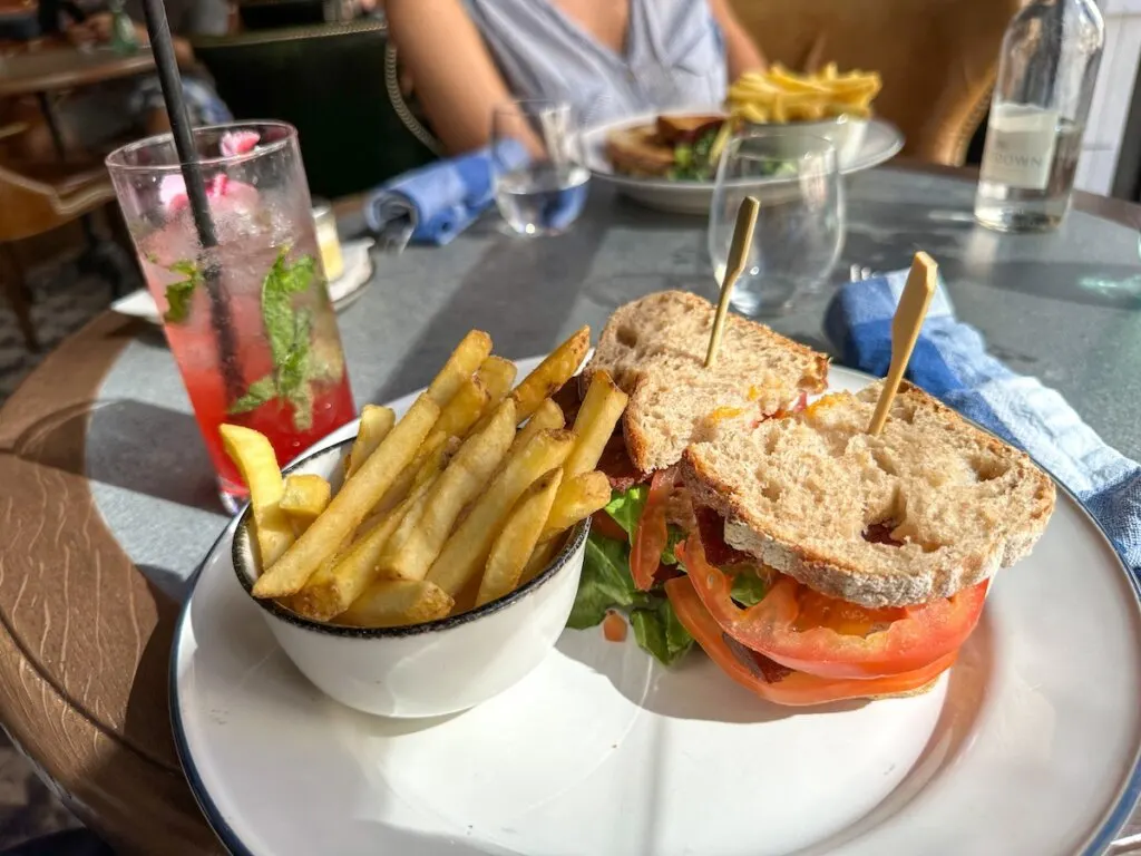 Image of a sandwich and fries at Buckingham Arms in London