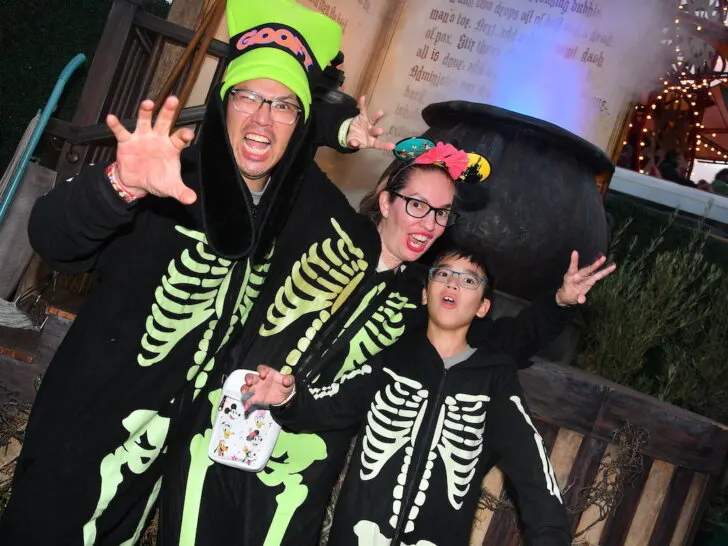 Check out this honest Oogie Boogie Bash review by top Disney blog Marcie in Mommyland. Image of Marcie Cheung and her family at the Disneyland Halloween party