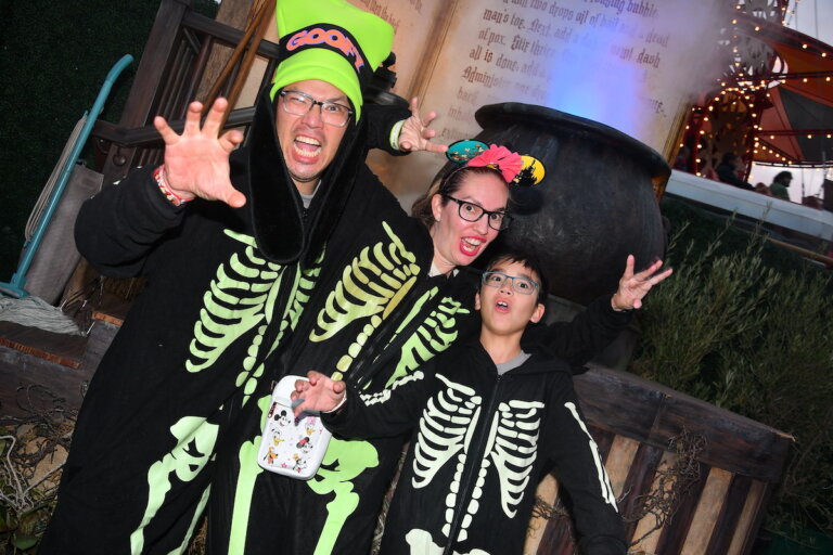 Check out this honest Oogie Boogie Bash review by top Disney blog Marcie in Mommyland. Image of Marcie Cheung and her family at the Disneyland Halloween party