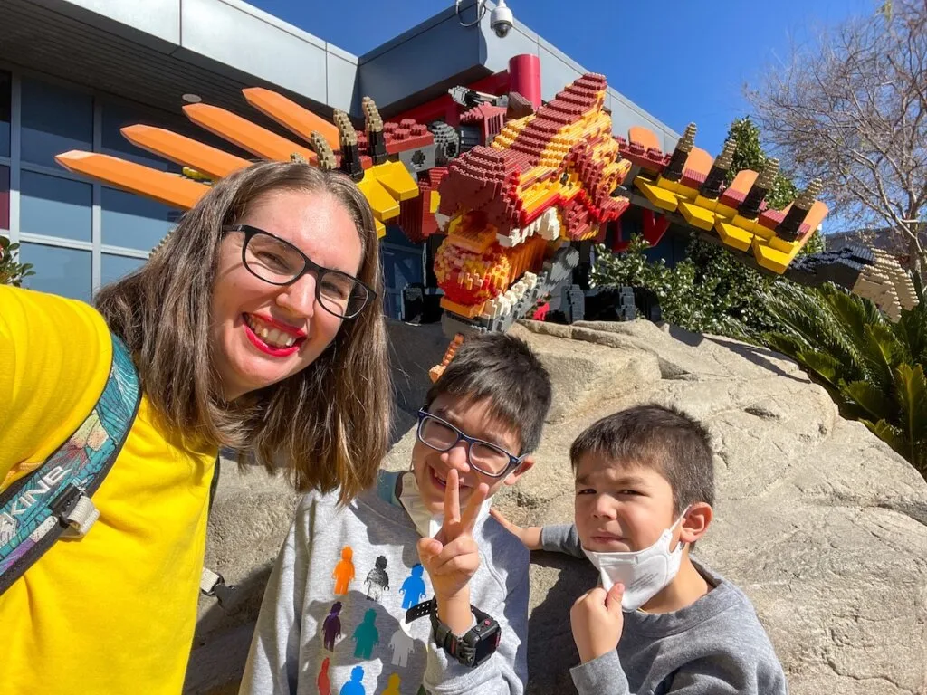 Image of Marcie Cheung of Marcie in Mommyland and her kids at LEGOLAND California