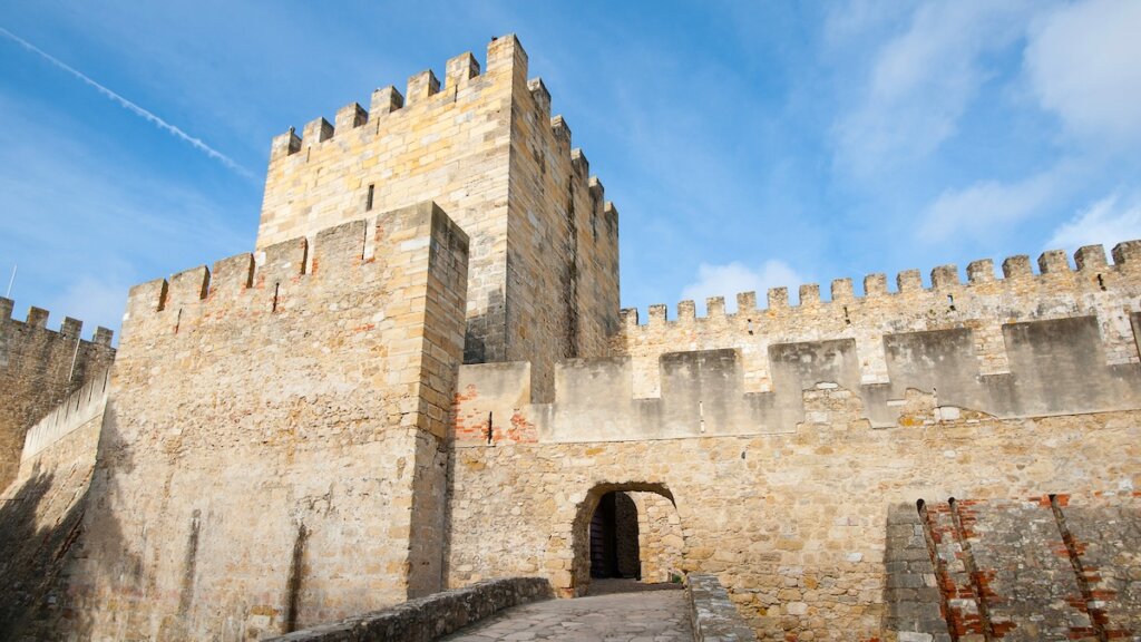 Image of Castle Sao Jorge wall and entrance. Lisbon, Portugal.