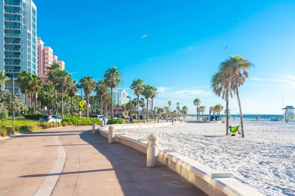 Image of Clearwater beach, Florida, USA - September 17, 2019: Beautiful Clearwater beach with sand in Florida USA