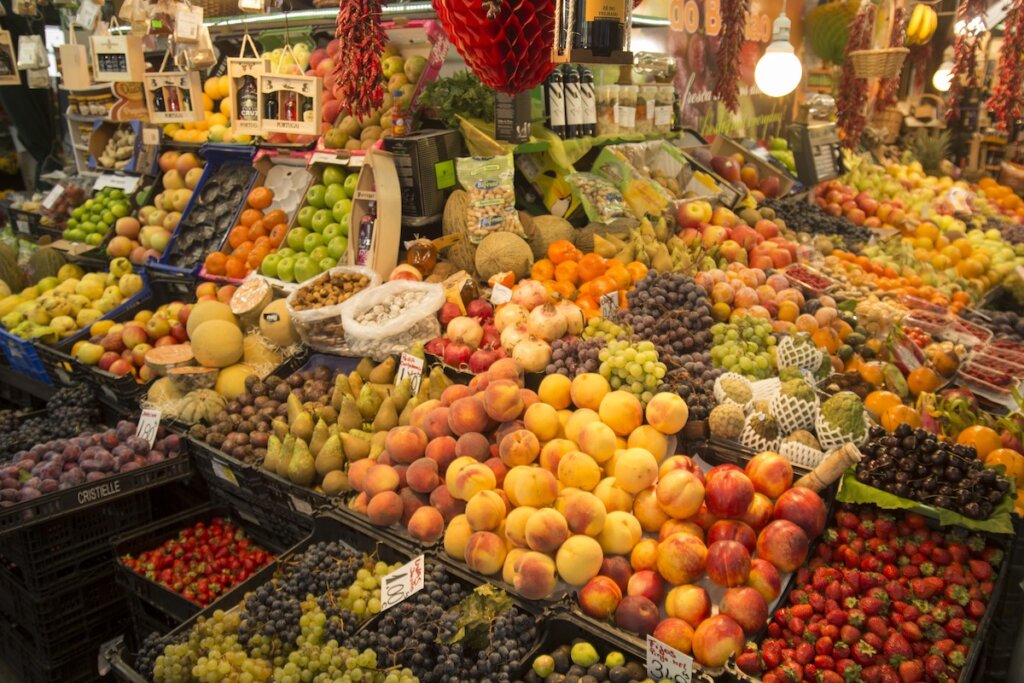 Image of Fruits at the Market Mercado do Bolhao in the city centre of Porto in Porugal in Europe.