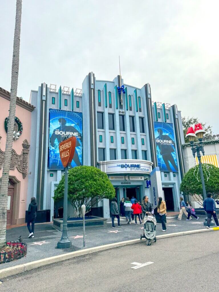 Image of the exterior of the Bourne Spectacular at Universal Studios Florida. Photo credit: Marcie Cheung