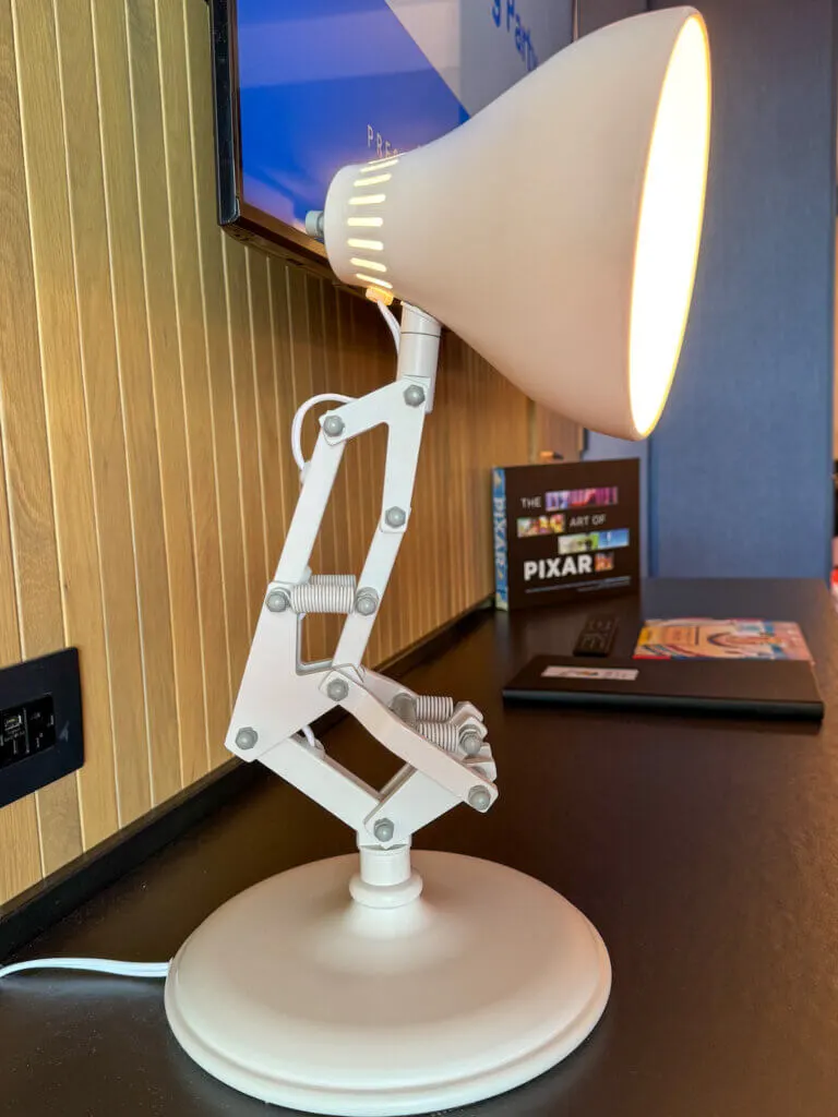 Image of the lamp in my room at the Pixar Place Hotel at Disneyland. Photo credit: Marcie Cheung