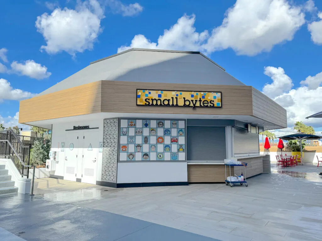 Image of the Small Bytes restaurant at Pixar Place Hotel at Disneyland. Photo credit: Marcie Cheung