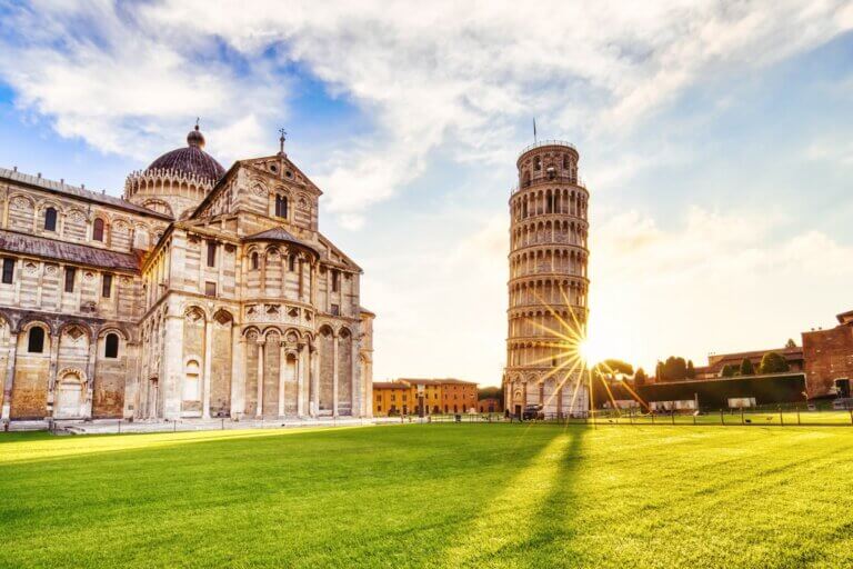Find out how to plan a Rome to Pisa day trip with tips from top family travel blog Marcie in Mommyland. Image of Pisa Leaning Tower Torre di Pisa and the Cathedral Duomo di Pisa at Sunrise, Pisa, Italy Keywords: pisa, tower, leaning, sunset, sunrise, city, italy, cityscape, landscape, cathedral, monument, sunny, sun, tuscany, famous, architecture, blue, building, europe, european, green, italian, landmark, medieval, renaissance, sky, travel, square, ancient, attraction, basilica, church, culture, dome, duomo, historic, history, marble, old, piazza, pisa cathedral, pisa italy, pisa tower, toscana, grass, pisa night, art, urban, torre, white SHUTTERSTOCK CAPTION: Pisa, Italy - July 4: Pisa Leaning Tower Torre di Pisa on July 4, 2021 in Pisa. Pisa Leaning Tower is a major tourist attraction in Italy. GETTY CAPTION: Pisa, Italy - July 4, 2021: Pisa Leaning Tower Torre di Pisa and the Cathedral Duomo di Pisa. Pisa Leaning Tower is a major tourist attraction in Italy.