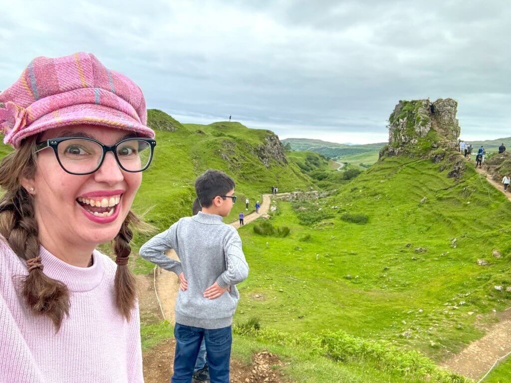 Image of Marcie Cheung and her son at the Fairy Glen in Scotland