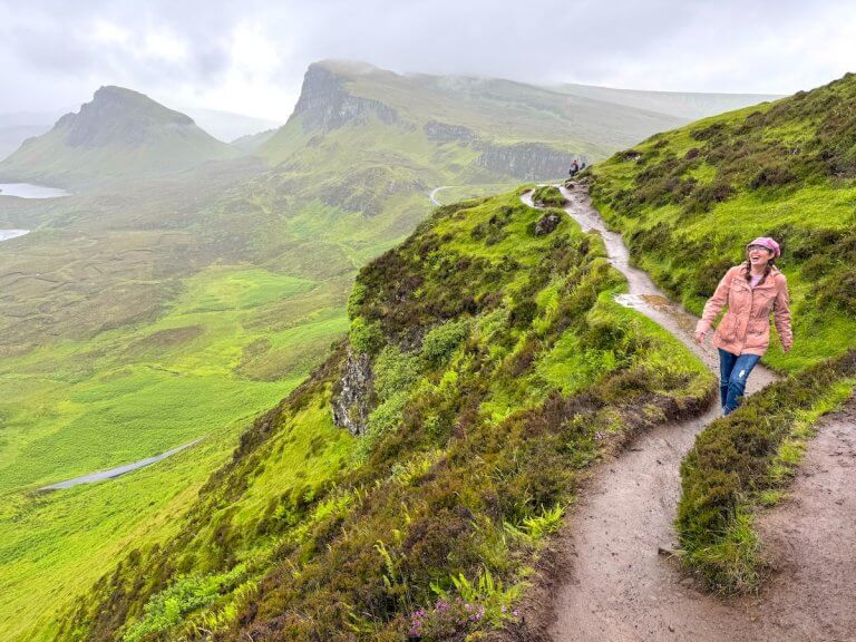 Find out how to spend 4 days in the Scotland Highlands with kids with tips from top family travel blog Marcie in Mommyland. Image of Marcie Cheung walking along the Quiriang