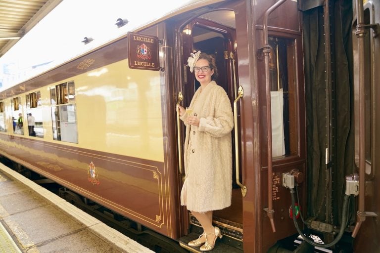 Image of Marcie Cheung dressed up on the Belmont Pullman Murder Mystery Train in London