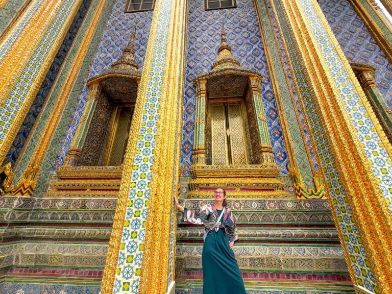Find out how to spend 2 days in Bangkok with tips from top family travel blogger Marcie in Mommyland. Image of Marcie Cheung at the Grand Palace in Bangkok, Thailand.