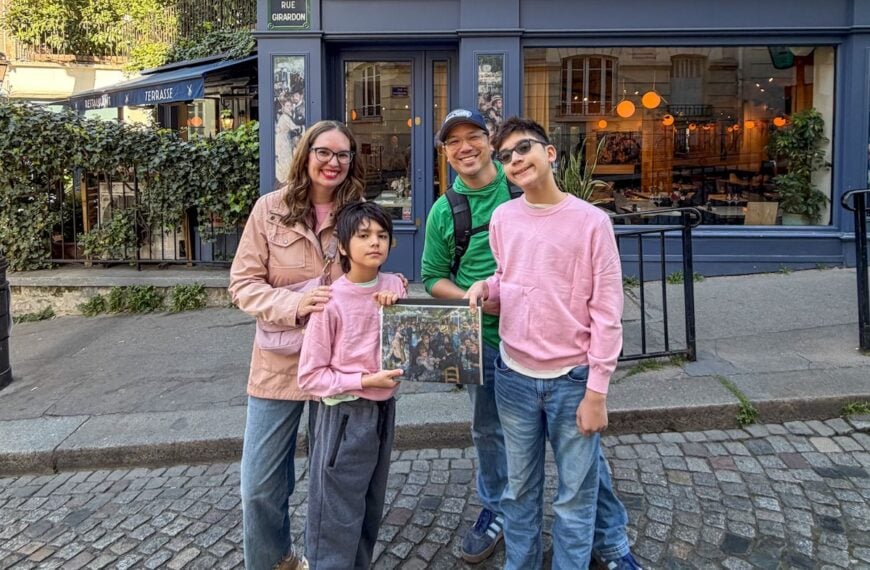 Find out how to spend 7 days in Paris with kids by top family travel blogger Marcie Cheung. Image of Marcie Cheung and her family in Montmartre
