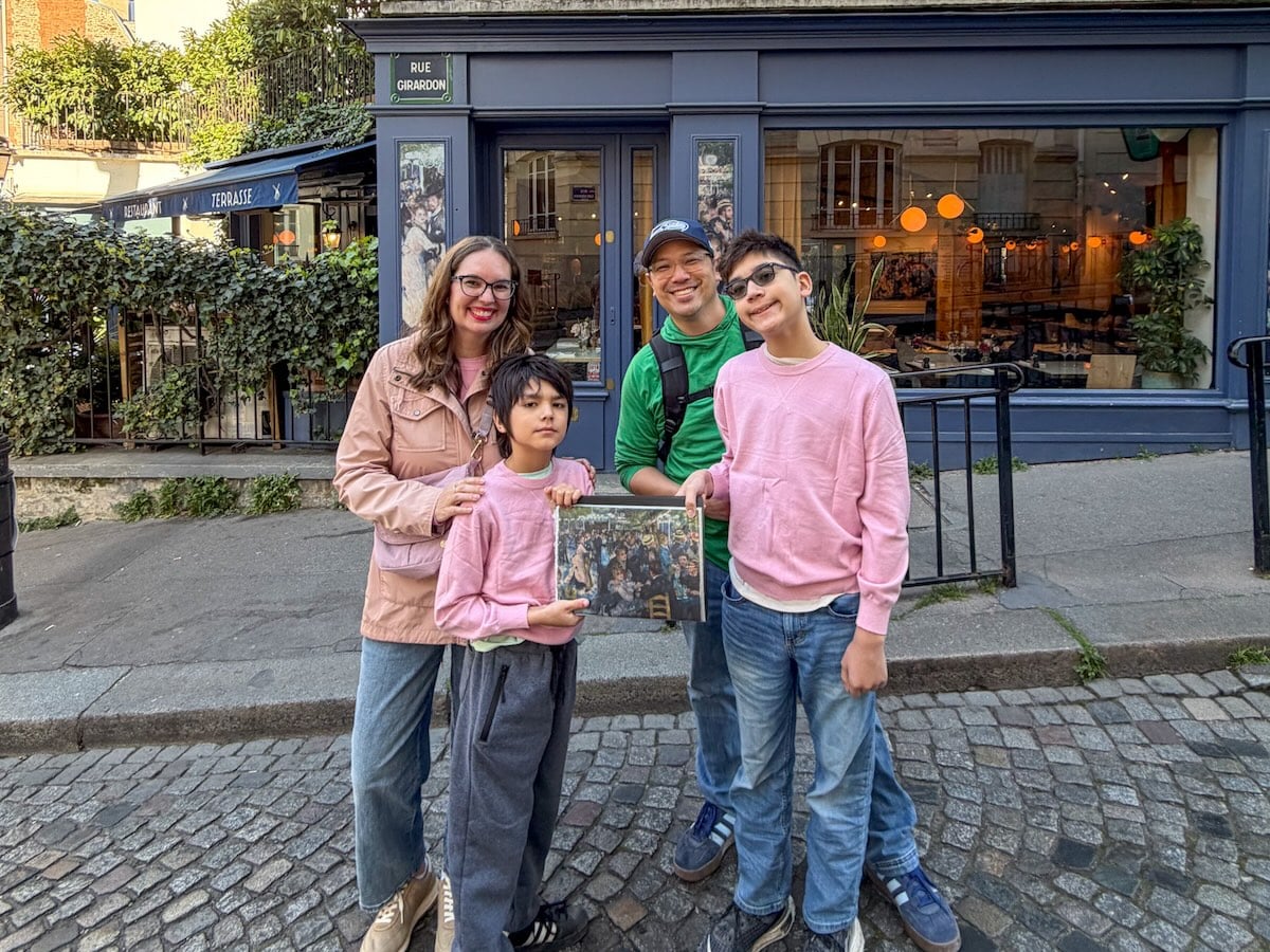 Find out how to spend 7 days in Paris with kids by top family travel blogger Marcie Cheung. Image of Marcie Cheung and her family in Montmartre