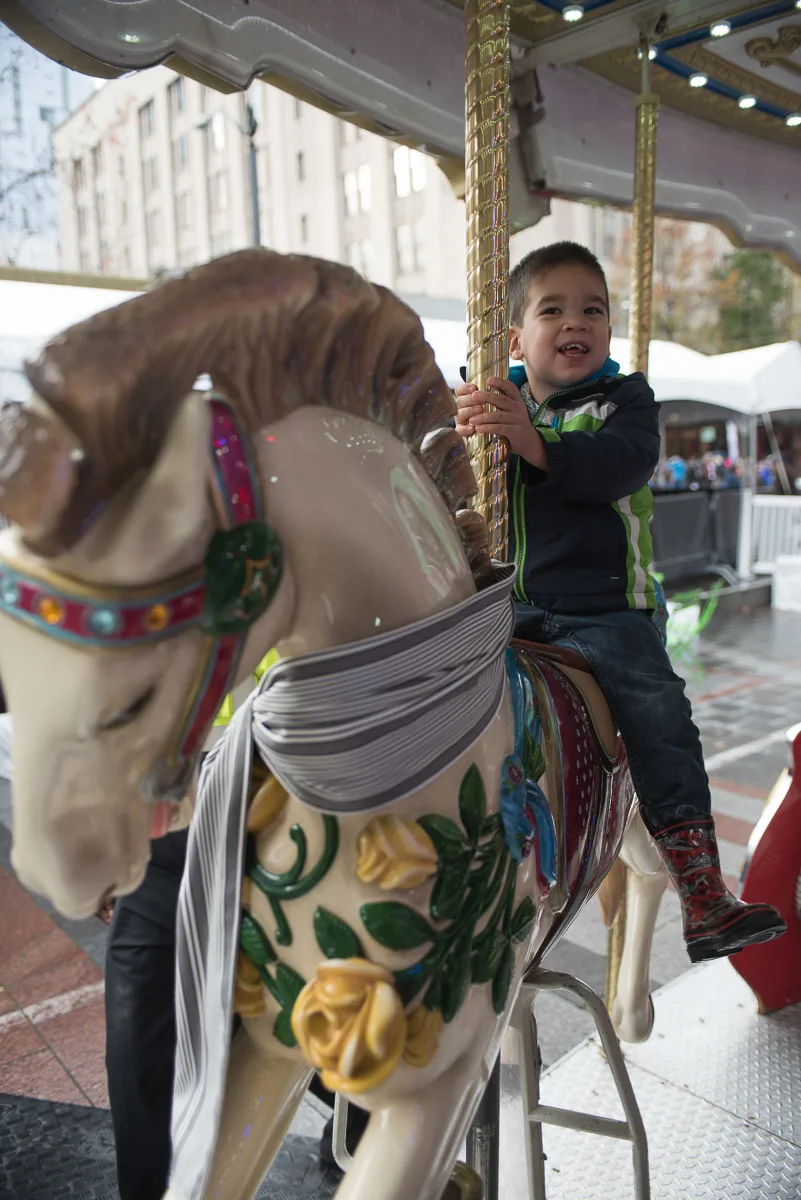 Westlake Center Carousel in Seattle | Christmas in Seattle featured by top Seattle blogger, Marcie in Mommyland