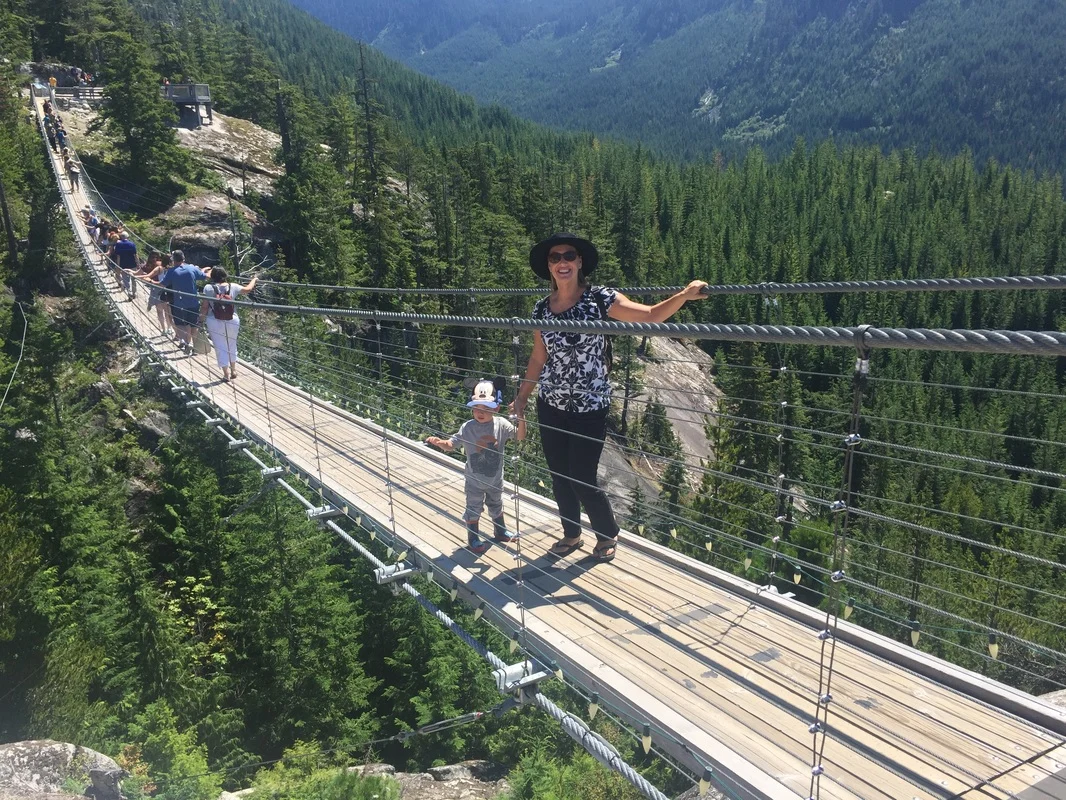 Photo of a suspension bridge at the Sea to Sky gondola in Squamish, BC is a thing to do in Vancouver BC with kids #vancouver #squamish #bc #britishcolumbia #explorebc #seatosky #seatoskygondola #canada
